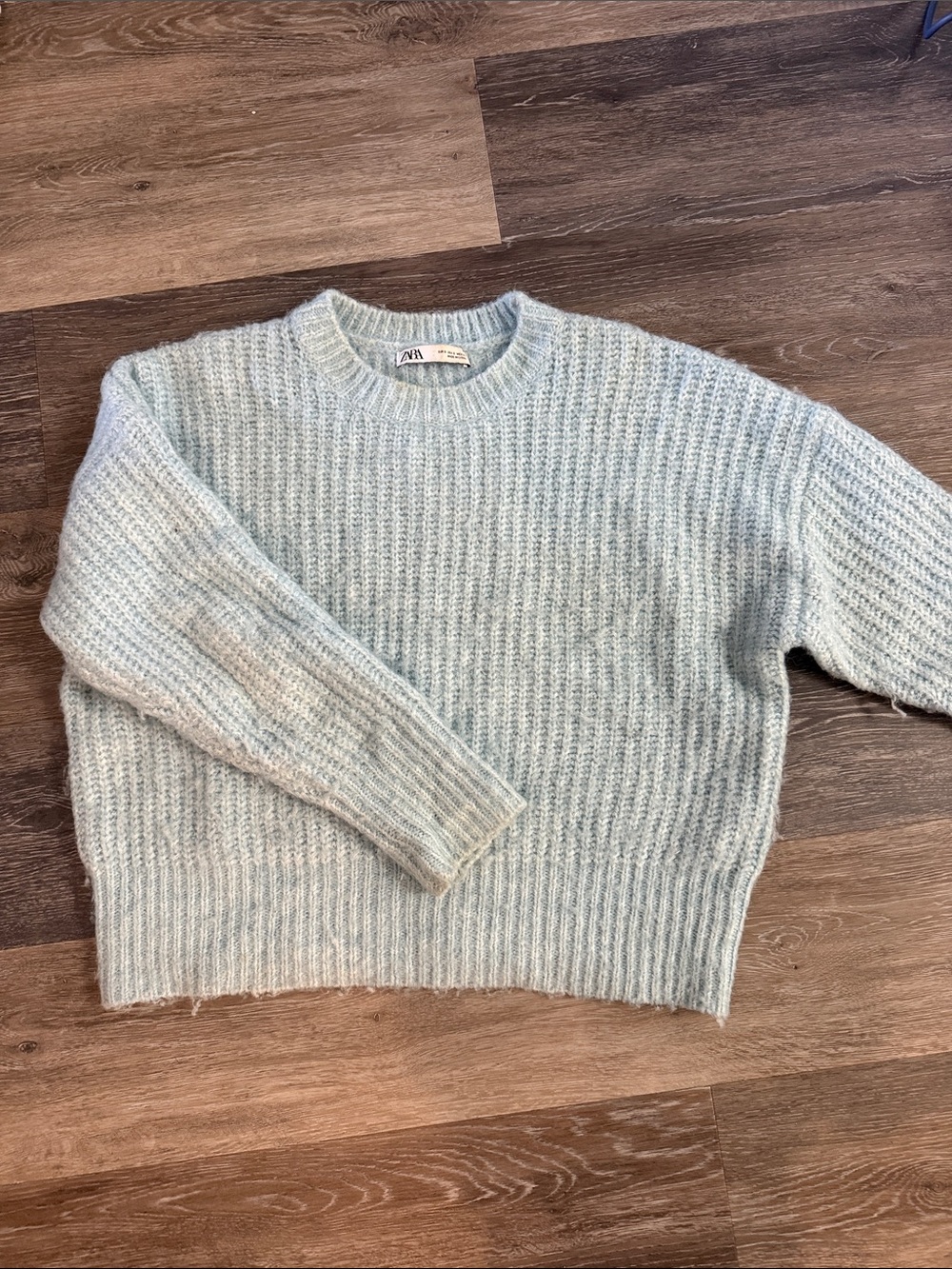 Zara Light Blue Textured Crewneck Sweater